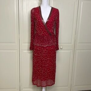 CASEY’S Vintage 80’s Women’s Pure Silk Glass Beaded Evening Dress Pink Size XS